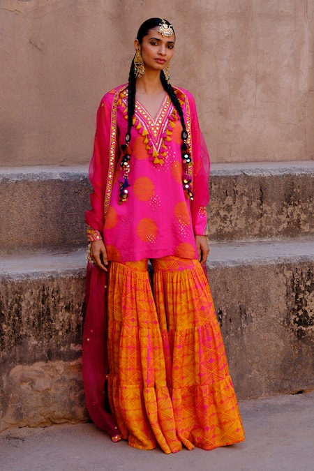 Drishti & Zahabia Suhana Print Kurta Sharara Set  