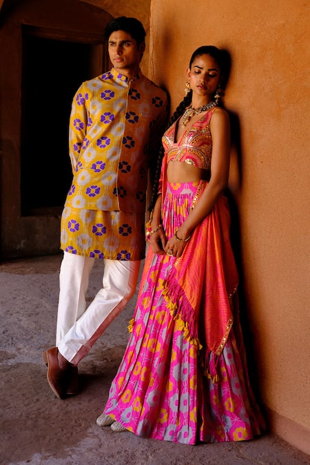 Drishti & Zahabia Suhana Print Gathered Lehenga Set 