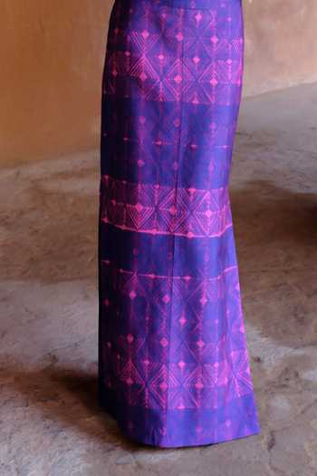 Buy_Drishti & Zahabia_Purple Silk, Dupion Sequins, Zari, Aarya Zardozi Ikat Print Top And Skirt Set _Online_at_Aza_Fashions
