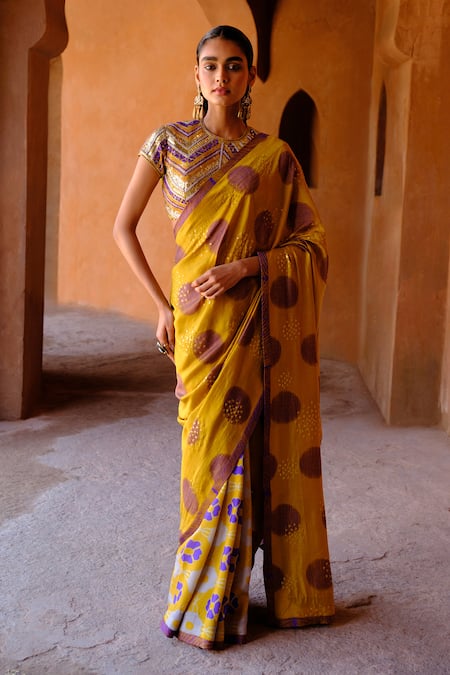 Drishti & Zahabia Shibori Ikat Print Saree & Blouse Set 