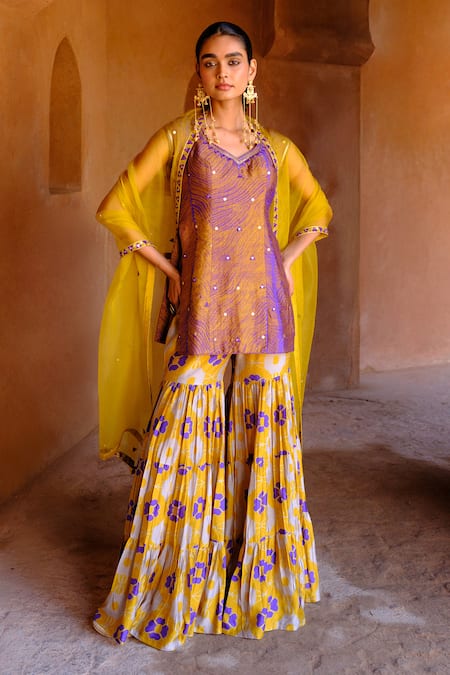 Drishti & Zahabia Zari Shibori Ikat Kurta & Sharara Set 