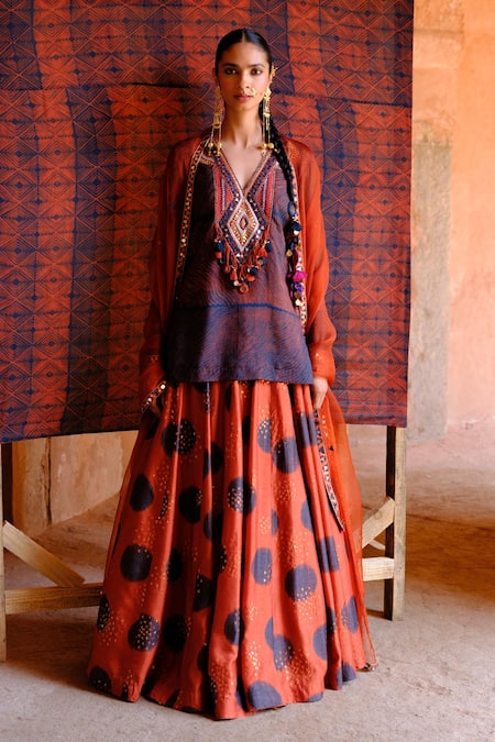 Drishti & Zahabia Inaaya Shibori & Ikat Print Kurta & Skirt Set 