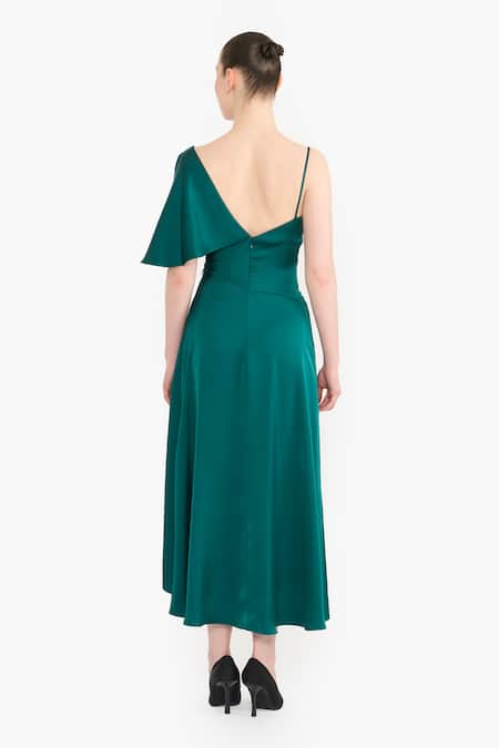 Gauri & Nainika Asymmetric Satin Draped Midi Dress 