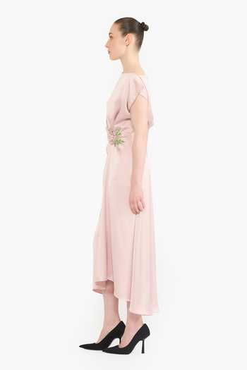 Gauri & Nainika Pink Satin Crystals Boat Neck Draped Midi Dress Online at Aza Fashions Gauri & Nainika_Pink Satin Crystals Boat Neck Draped Midi Dress _Online_at_Aza_Fashions