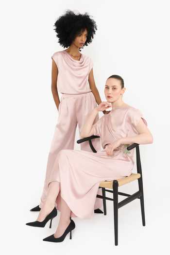 Shop Gauri & Nainika Pink Satin Crystals Boat Neck Draped Midi Dress Online at Aza Fashions Shop_Gauri & Nainika_Pink Satin Crystals Boat Neck Draped Midi Dress _Online_at_Aza_Fashions
