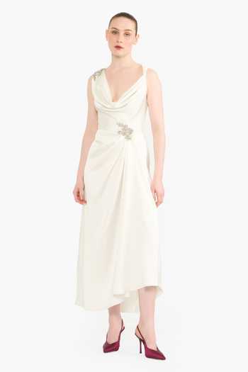 Buy Gauri & Nainika Ivory Satin Crystals Cowl Neck Twisted Dress Online at Aza Fashions Buy_Gauri & Nainika_Ivory Satin Crystals Cowl Neck Twisted Dress _Online_at_Aza_Fashions
