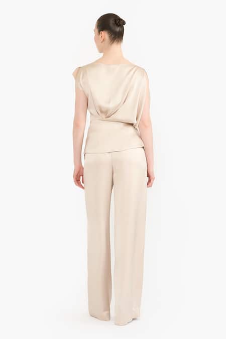 Gauri & Nainika Boat Neck Draped Top & Pant Set 