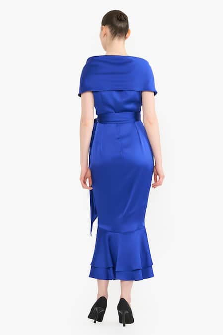 Gauri & Nainika Shawl Collar Wrap Satin Dress 