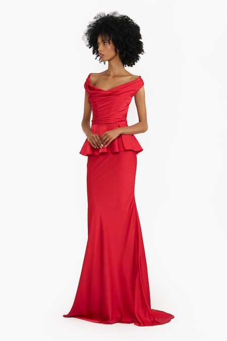Gauri & Nainika Off Shoulder Peplum Gown 