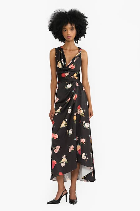 Gauri & Nainika Posy Print Twisted Cowl Neck Dress 