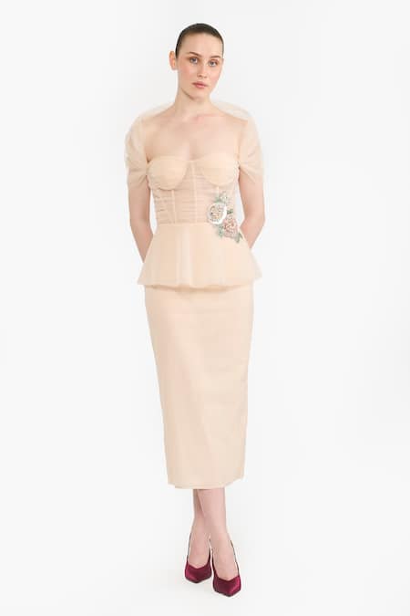 Gauri & Nainika Draped Shoulder Pencil Dress 