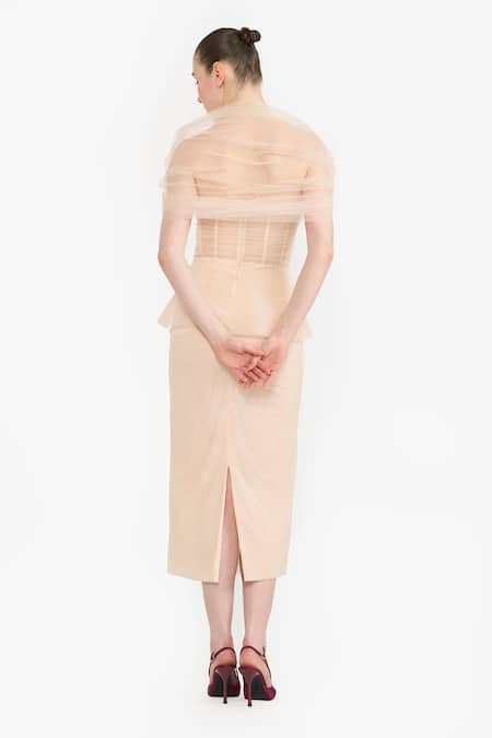 Gauri & Nainika Draped Shoulder Pencil Dress 