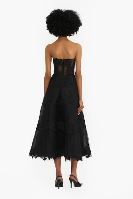 Gauri & Nainika Guipure Lace Tulle Midi Dress 