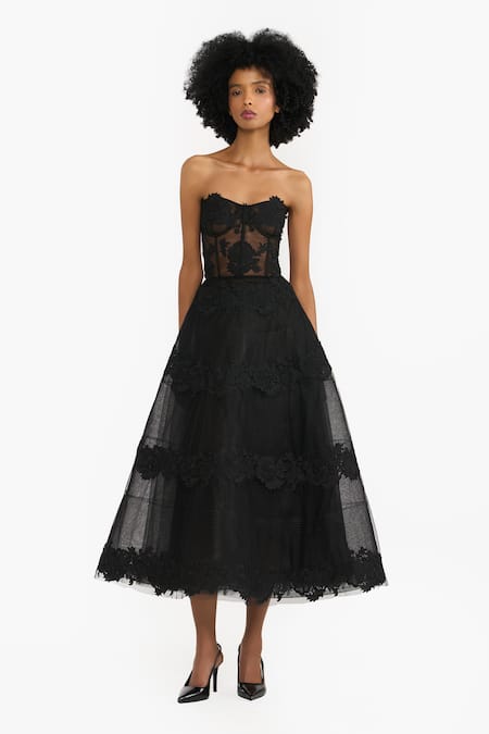 Gauri & Nainika Guipure Lace Tulle Midi Dress 