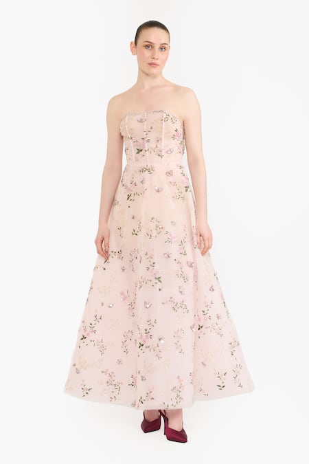 Gauri & Nainika Embroidered Tea Length Maxi Dress 