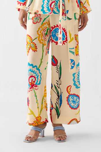 Studio Rigu_Cream Vegan Silk Sanganer Print Blazer And Pant Set _Online_at_Aza_Fashions