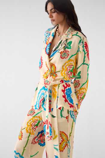 Buy_Studio Rigu_Cream Vegan Silk Sanganer Print Blazer And Pant Set _Online_at_Aza_Fashions