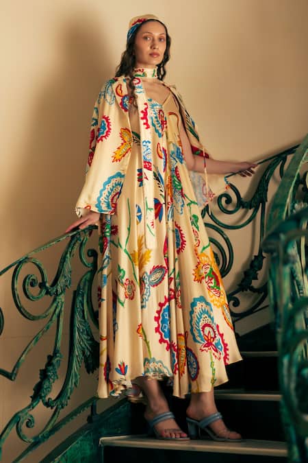 Studio Rigu Sanganer Print Vegan Silk Strappy Dress 