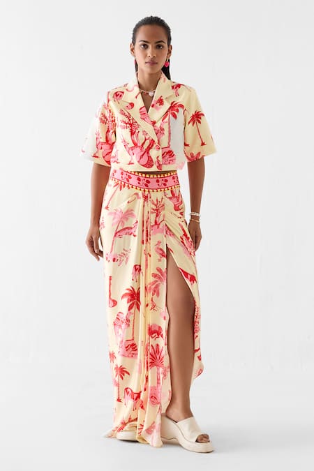 Studio Rigu Sawai Print Cropped Blazer & Skirt Set 