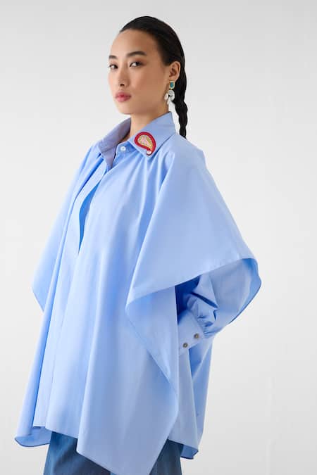 Studio Rigu_Sky Blue Poplin Sequins Azure Layered Shirt _Online_at_Aza_Fashions