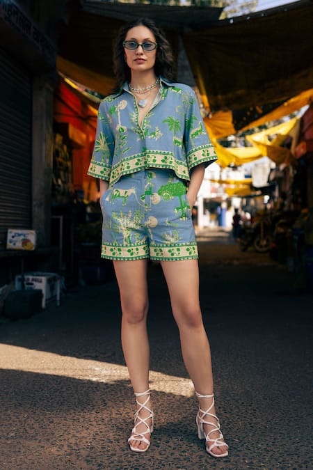 Studio Rigu Jungle Print Linen Top & Shorts Set 