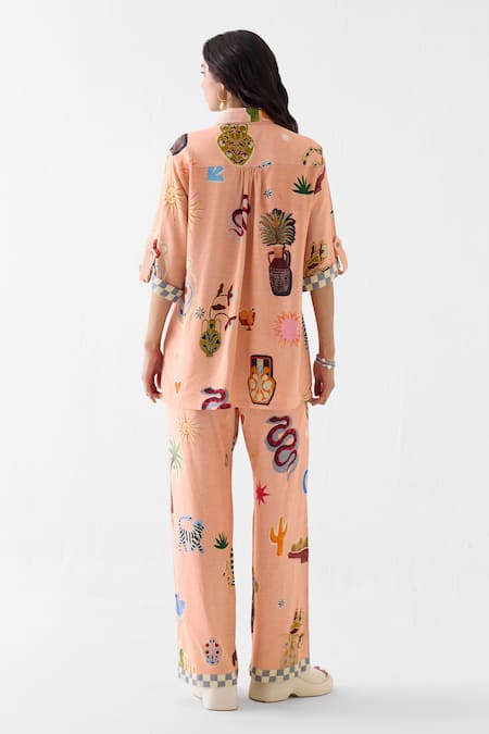 Studio Rigu Pottery Print Linen Shirt & Trouser Set 