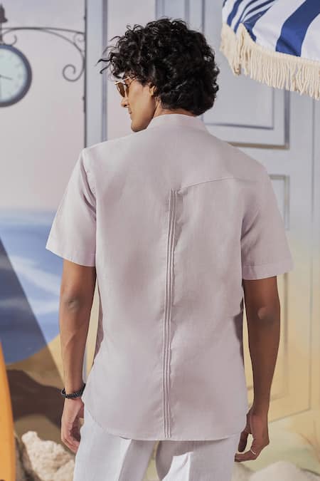 Philocaly Thistle Inverted Pleat Detailed Linen Shirt 