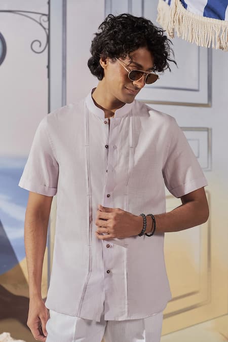 Philocaly Thistle Inverted Pleat Detailed Linen Shirt 