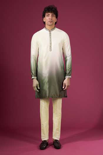 Buy_Arihant Rai Sinha_Green Silk Embroidery Ombre Effect Nehru Jacket Kurta Set _Online_at_Aza_Fashions