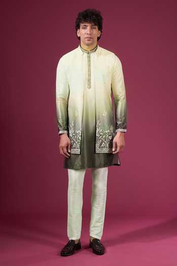 Buy_Arihant Rai Sinha_Green Silk Embroidery Ombre Effect Nehru Jacket Kurta Set 