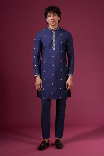 Buy Arihant Rai Sinha Blue Silk Embroidery, Zari Butti Pattern Nehru Jacket Kurta Set Online at Aza Fashions Buy_Arihant Rai Sinha_Blue Silk Embroidery, Zari Butti Pattern Nehru Jacket Kurta Set _Online_at_Aza_Fashions