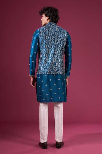 Arihant Rai Sinha_Teal Silk Zari Embroidered Nehru Jacket Set _Online_at_Aza_Fashions