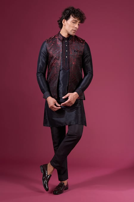 Arihant Rai Sinha Textured Pattern Nehru Jacket Kurta Set 