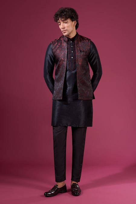 Arihant Rai Sinha Textured Pattern Nehru Jacket Kurta Set 