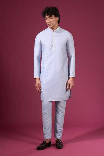 Buy Arihant Rai Sinha Blue Silk Embroidery, Zari Flower Pattern Nehru Jacket Kurta Set Online at Aza Fashions Buy_Arihant Rai Sinha_Blue Silk Embroidery, Zari Flower Pattern Nehru Jacket Kurta Set _Online_at_Aza_Fashions