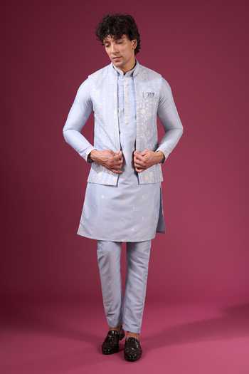 Arihant Rai Sinha Flower Pattern Nehru Jacket Kurta Set 