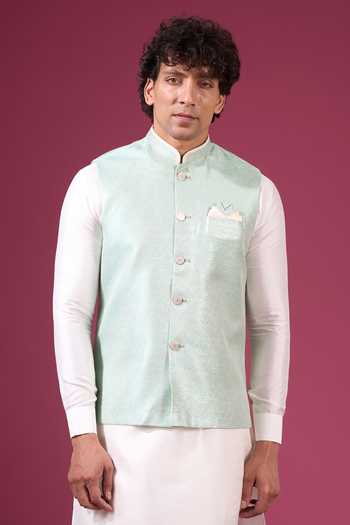 Buy_Arihant Rai Sinha_White Jacquard, Silk Contrast Nehru Jacket Kurta Set 