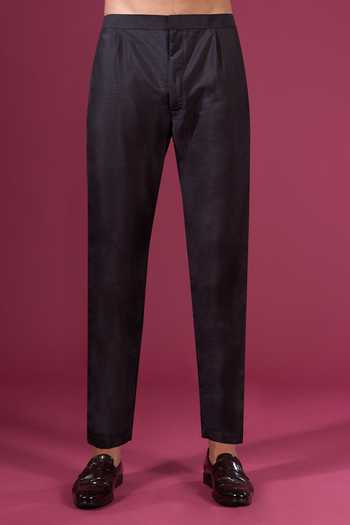 Shop_Arihant Rai Sinha_Black Jacquard, Silk, Dupion Sherwani Jacket And Pant Set _Online_at_Aza_Fashions