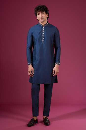 Buy_Arihant Rai Sinha_Blue Silk Embroidery Nehru Jacket Set _Online_at_Aza_Fashions