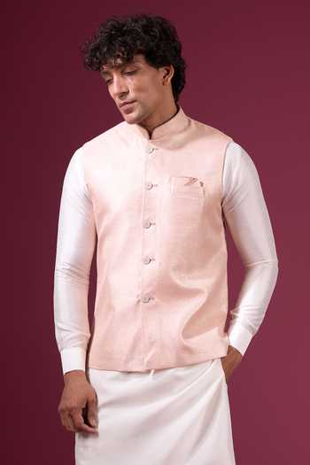 Buy_Arihant Rai Sinha_Off White Jacquard, Silk Contrast Nehru Jacket And Kurta Set _Online_at_Aza_Fashions