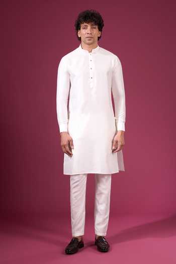Arihant Rai Sinha_Off White Jacquard, Silk Contrast Nehru Jacket And Kurta Set _at_Aza_Fashions