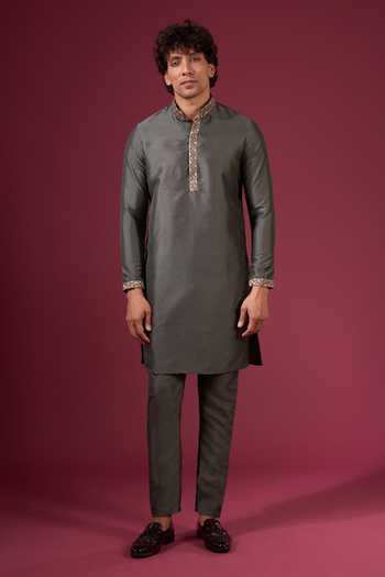 Buy_Arihant Rai Sinha_Green Silk Embroidery Flower Pattern Nehru Jacket Kurta Set _Online_at_Aza_Fashions