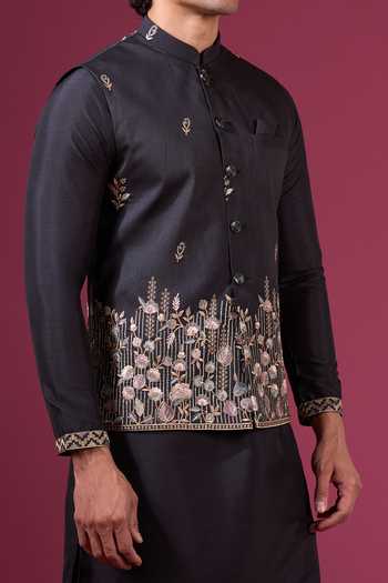 Buy Arihant Rai Sinha Black Silk Embroidery Floral Pattern Bundi Kurta Set Buy_Arihant Rai Sinha_Black Silk Embroidery Floral Pattern Bundi Kurta Set