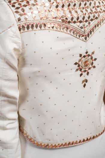 Baise Gaba_Off White Satin, Muslin Gota Patti Zarina Dress With Work Chandra Jacket _at_Aza_Fashions