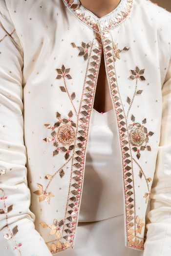 Buy_Baise Gaba_Off White Satin, Muslin Gota Patti Zarina Dress With Work Chandra Jacket 