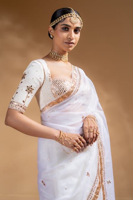 Baise Gaba_Off White Organza, Muslin Gota Patti Mridula Embroidered Saree With Blouse _at_Aza_Fashions