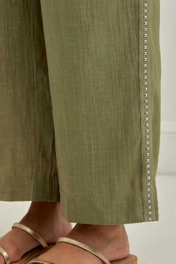 Cupid Cotton_Green Chanderi Embroidery, Smocking Elva Smocked Shirt And Pant Co-ord Set _at_Aza_Fashions