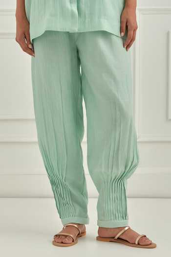 Shop_Cupid Cotton_Aqua Chanderi Embroidery Round Neck Pitta Work Mul Top And Pant Set _Online_at_Aza_Fashions