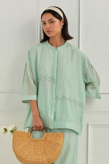 Buy_Cupid Cotton_Aqua Chanderi Embroidery Round Neck Pitta Work Mul Top And Pant Set 