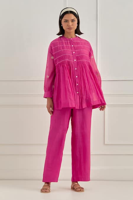 Cupid Cotton Rue Pleated Shirt & Pant Set 